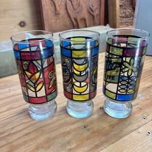 Vintage Stained Glass Beer Glass Set Schlitz Falstaff Miller High Life